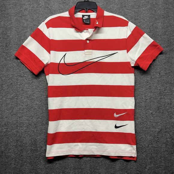 Vintage Nike Men's Polo Shirt Size Small‎ Red White Striped Swoosh Logo - Picture 1 of 9
